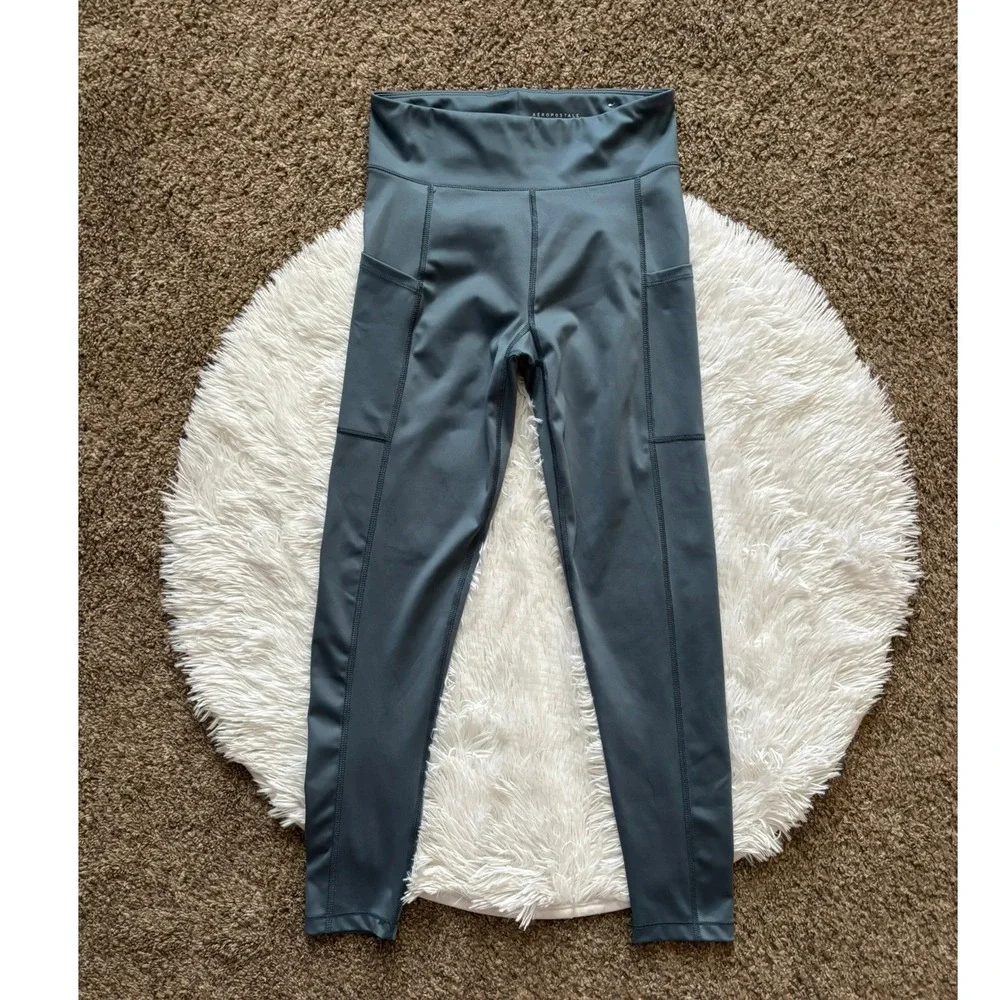 Aeropostale Womens High Waisted Leggings Athleisure Active Pockets Womens Medium